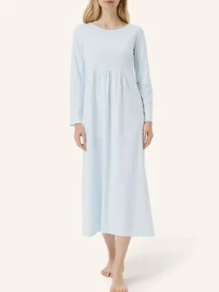 Maxi Nachthemd Langarm - Striped Cotton Jersey
