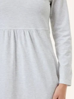 Midi Nachthemd Langarm - Striped Cotton Jersey