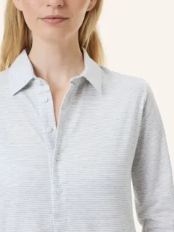 Nachthemd Knopfleiste Langarm - Striped Cotton Jersey