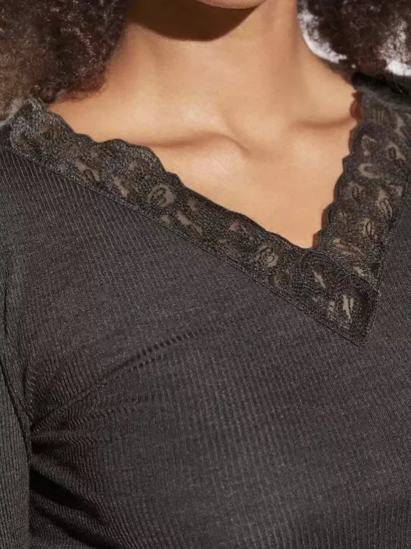 V-Shirt Langarm - Wool & Silk