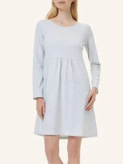 Midi Nachthemd Langarm - Striped Cotton Jersey