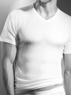 Shirt kurzarm V-Ausschnitt - Swissline - Striped