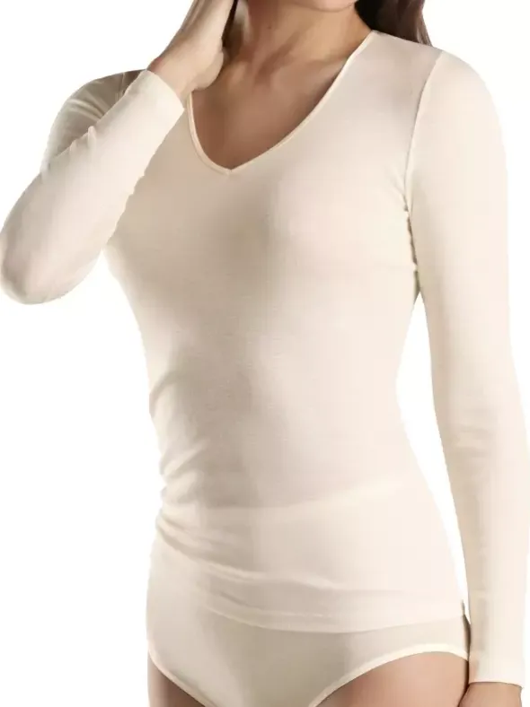 Shirt V-Neck Langarm - Woolen Silk