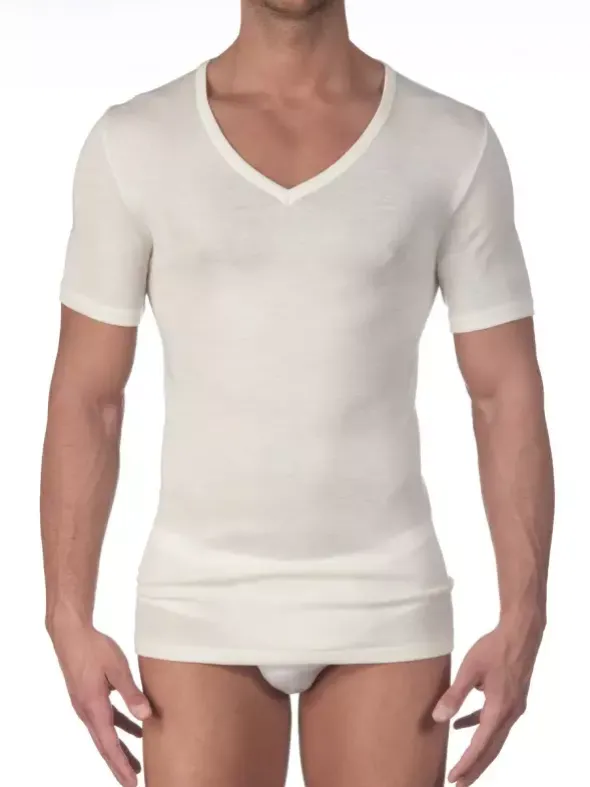 V-Shirt Kurzarm - Wolle & Seide